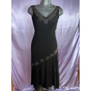 Vintage Alex Evenings Black Beaded Slip Y2K 90’s Dress Sz 8 Asymmetrical
